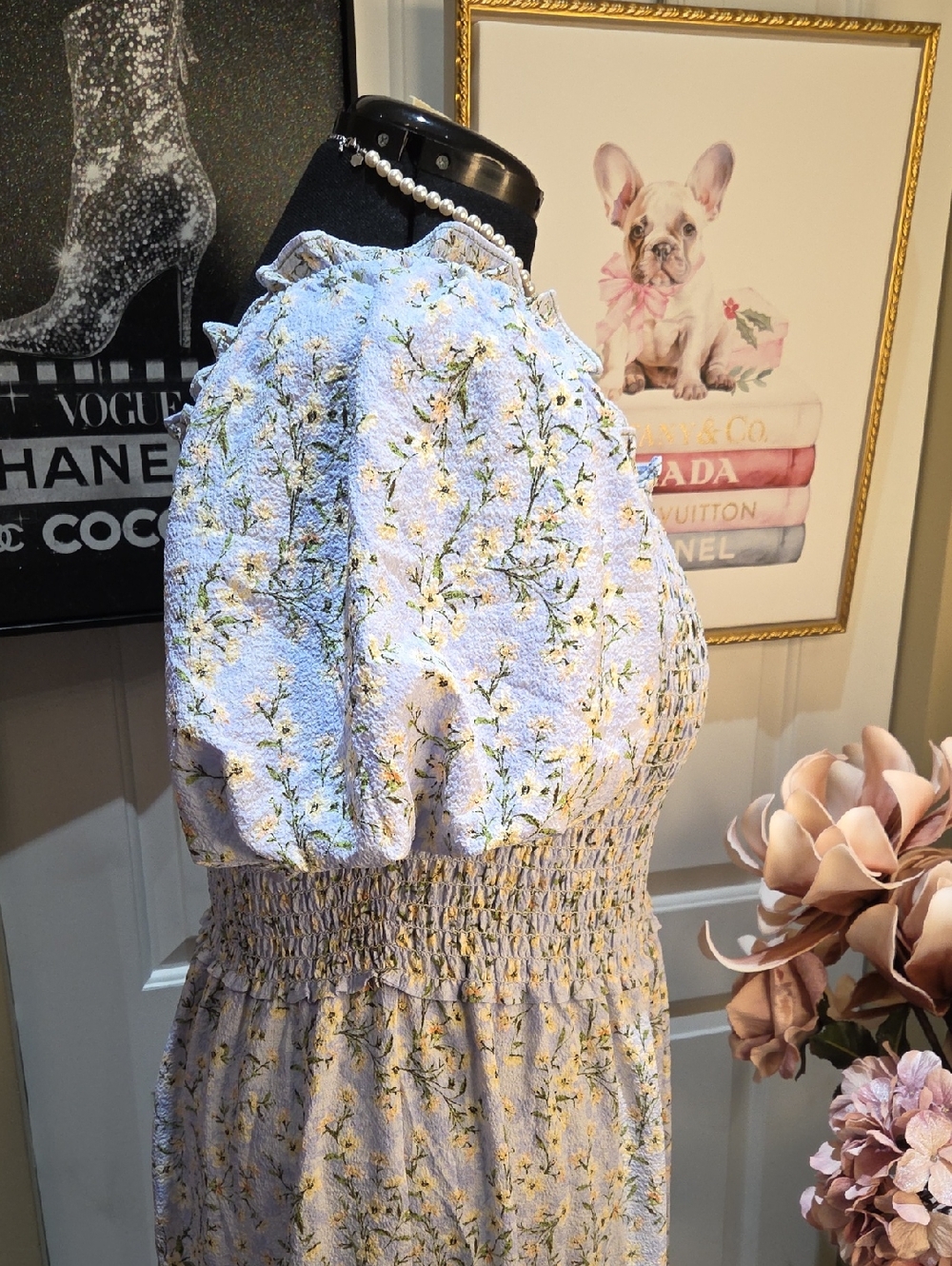 Nwt 1x, 2x Max Studio Light Blue Floral Smocked Maxi Dress B1 - Picture 6 of 17